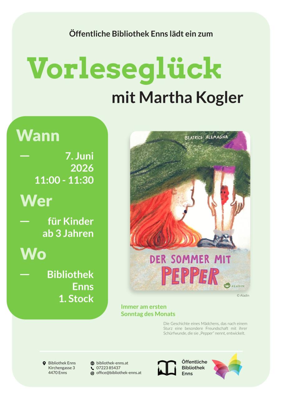 Plakat Vorleseglück im Juni - Der Sommer mit Pepper