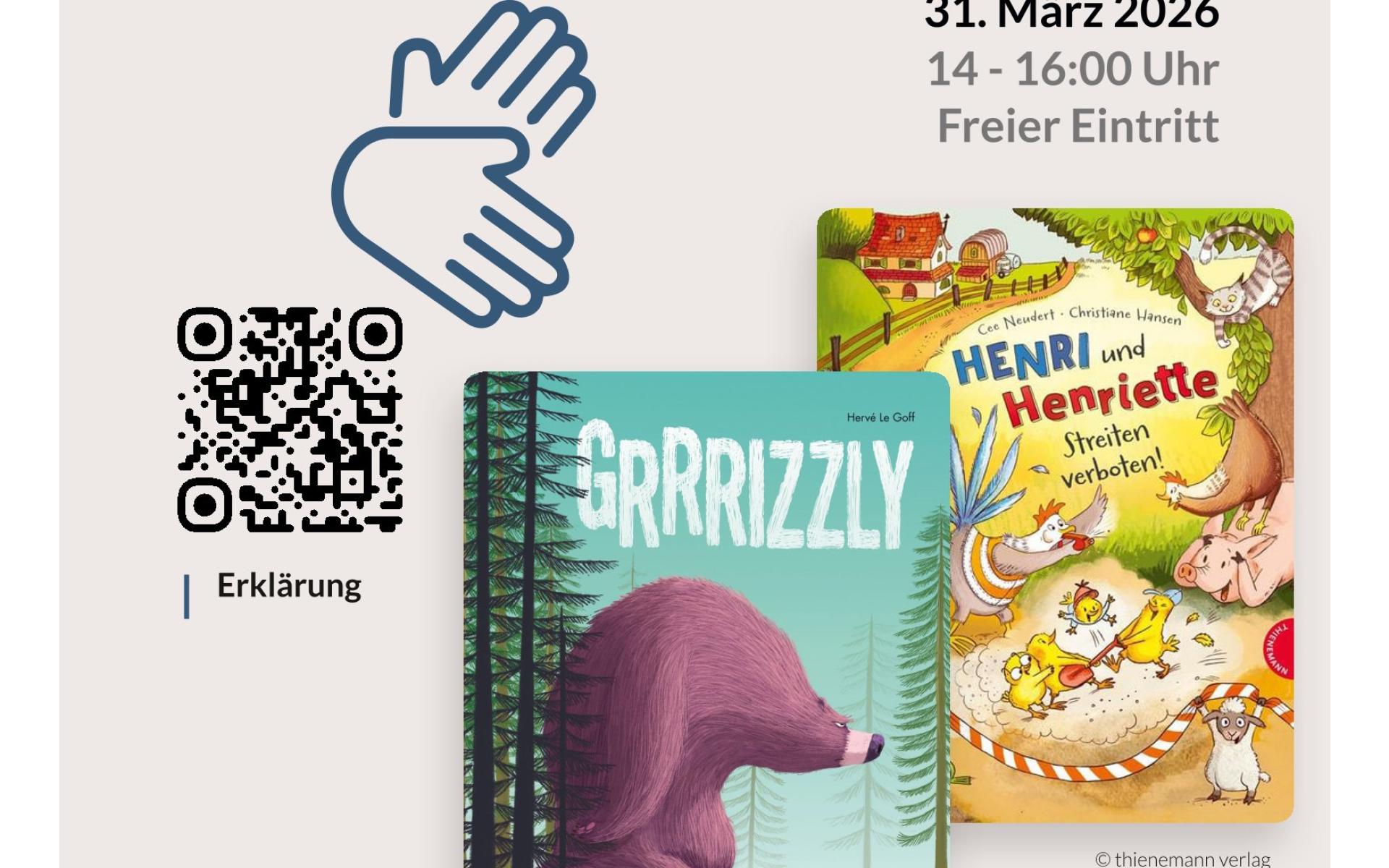 Plakat Gebärdensprache Lesung für Kinder in den Osterferien