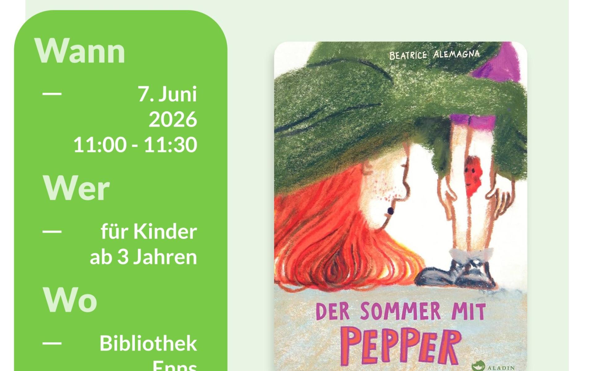 Plakat Vorleseglück im Juni - Der Sommer mit Pepper