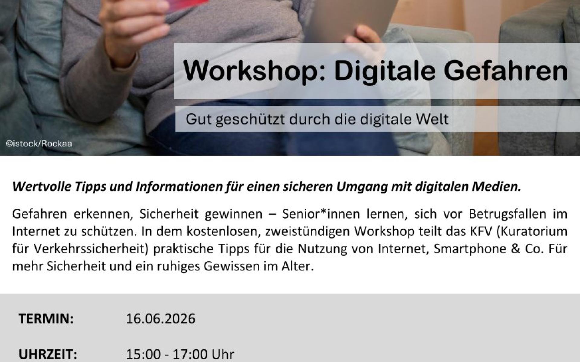 Plakat für Workshop für Senior*innen - Digitale Gefahren