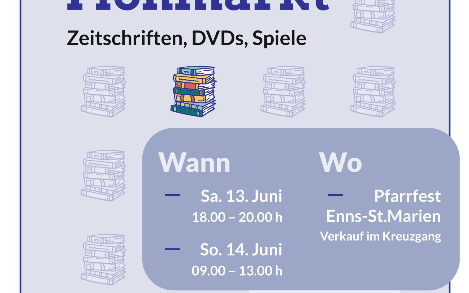 Plakat Bücher-Flohmarkt beim Pfarrfest