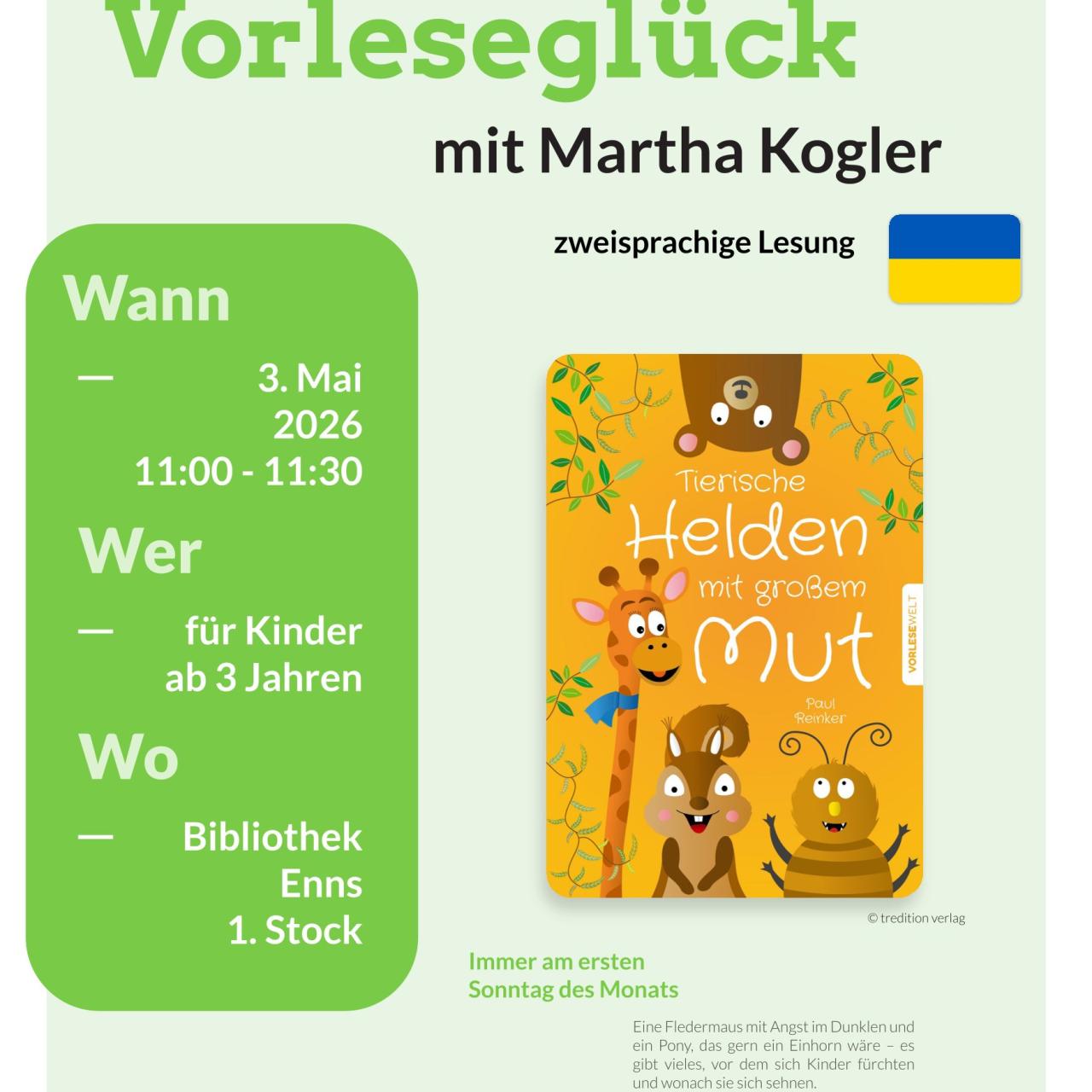 Plakat zum Vorleseglück im Mai - Zweisprachige Lesung Dt./Ukrainisch