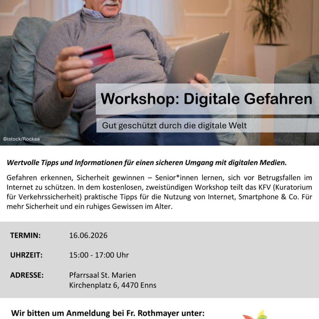 Plakat für Workshop für Senior*innen - Digitale Gefahren