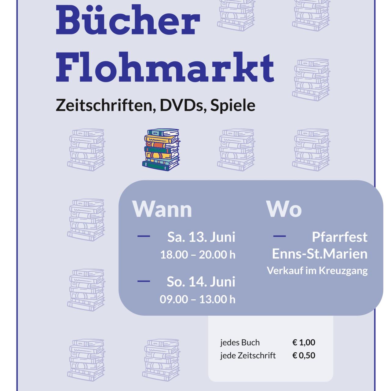 Plakat Bücher-Flohmarkt beim Pfarrfest